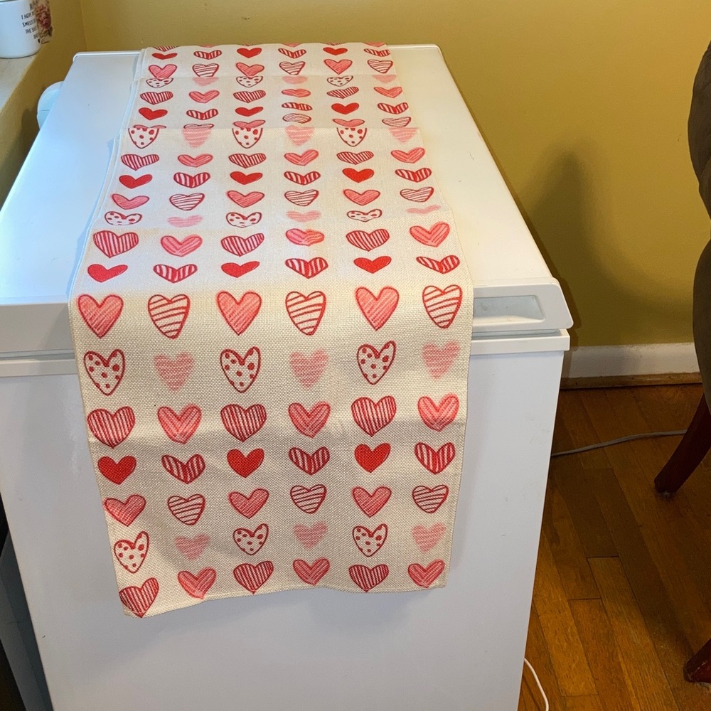 Table Runner Red and Pink HEARTS Valentines Farmhouse 108 x 13 inches